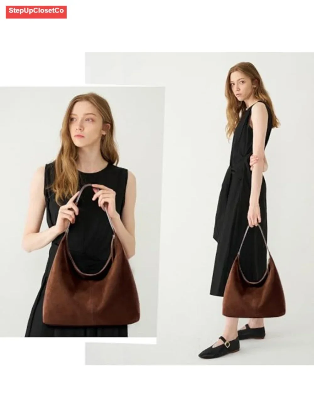 Vegan Leather Slouchy Hobo Tote Bag with Zipper Closure